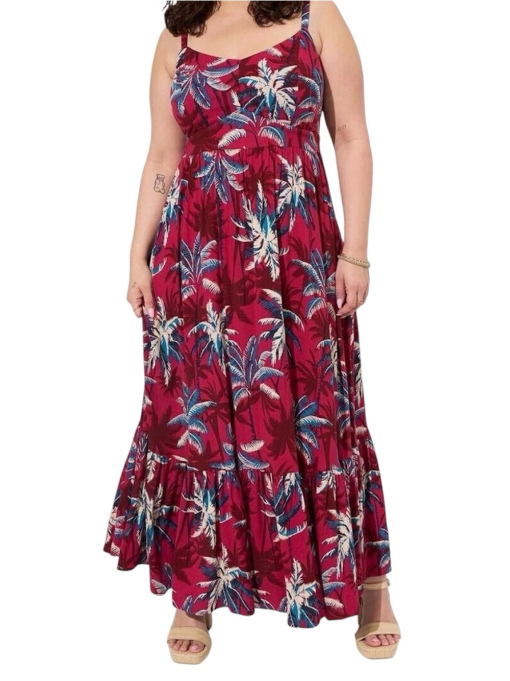 Torrid Maxi Lenny Tiered Dress, Long Maxi, Woven, Tropical, Floral, Plus 3X